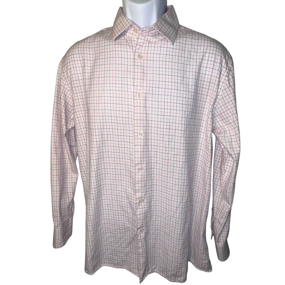 Tattersall London 16.5-32/33 men’s pink‎ multi  plaid button front preppy casual